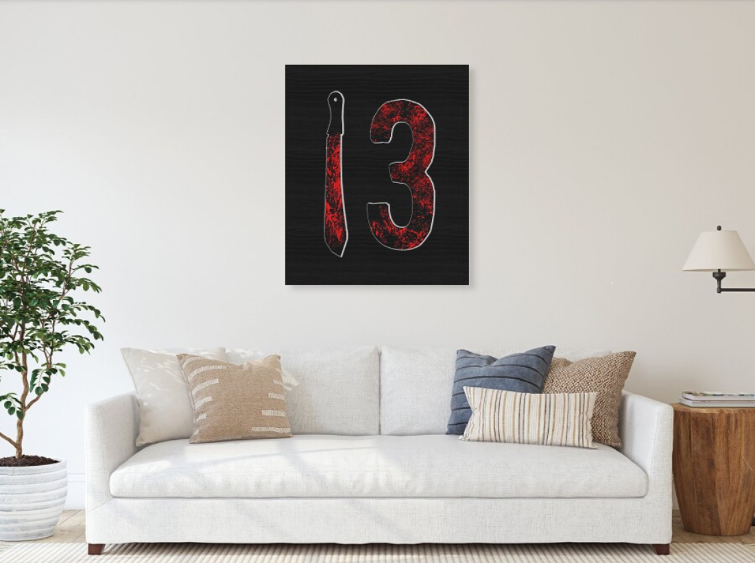 Bloody Number 13 Horror Machete Wood Print – Friday the 13th Art