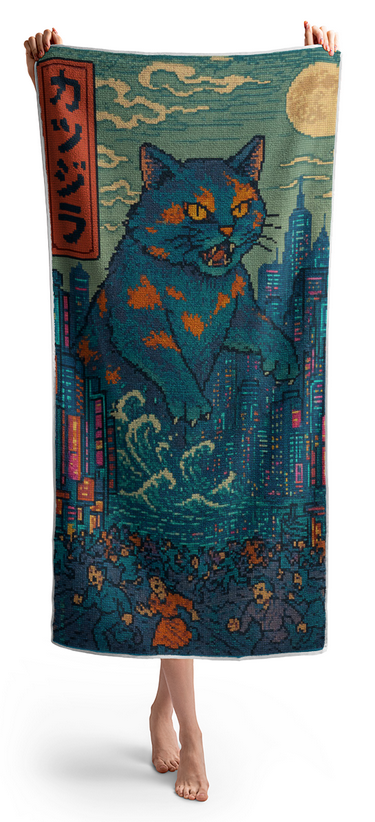 Catzilla a Purr-fectly Hilarious Monster - Beach Towel