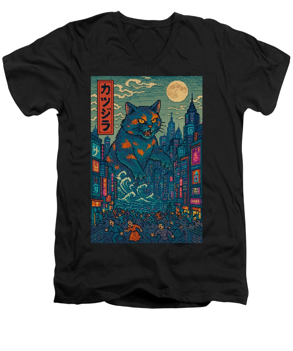 Catzilla a Purr-fectly Hilarious Monster - Men's V-Neck T-Shirt