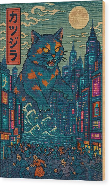 Catzilla a Purr-fectly Hilarious Monster - Wood Print
