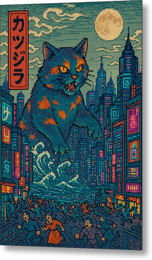 Catzilla a Purr-fectly Hilarious Monster - Metal Print