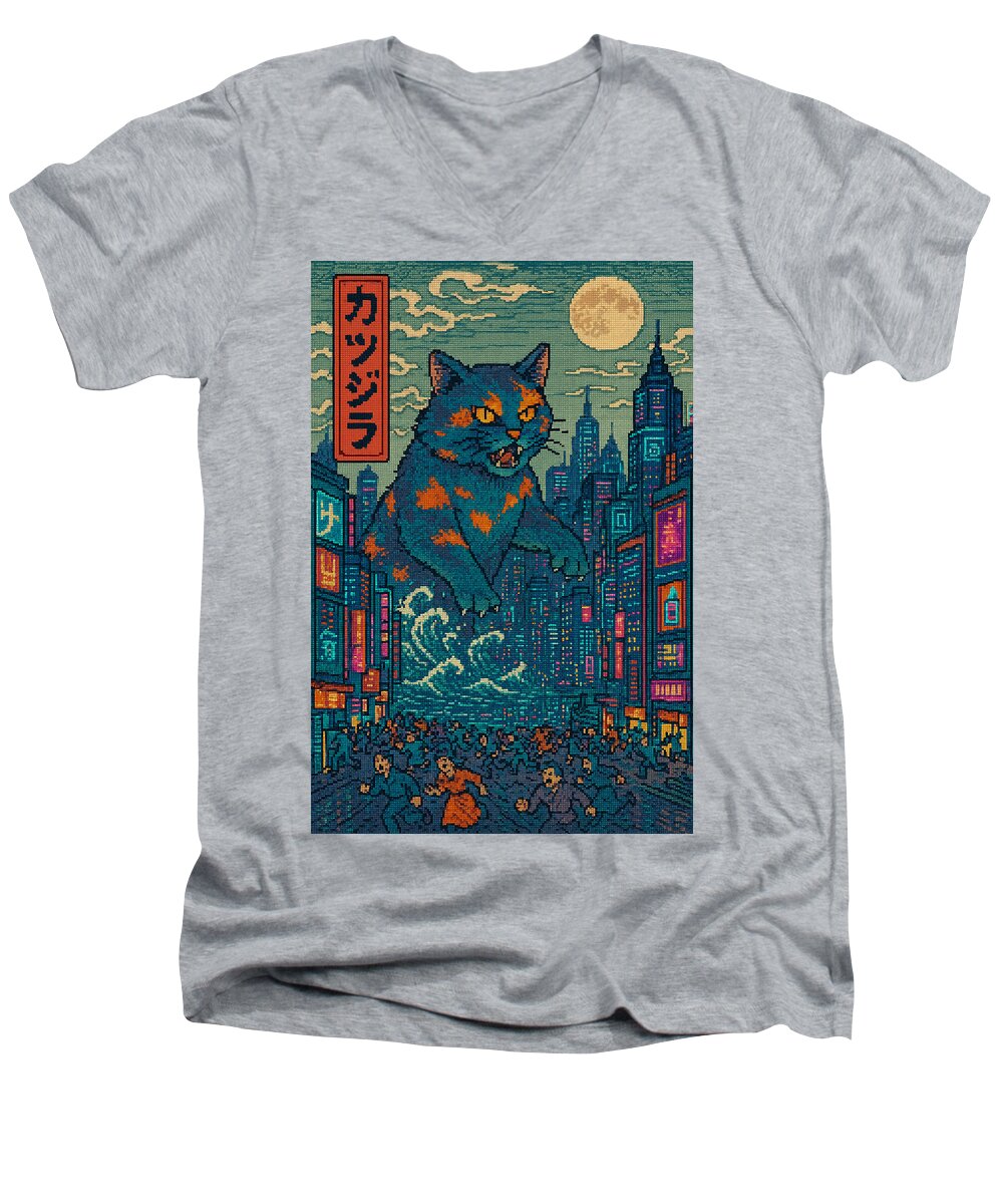 Catzilla a Purr-fectly Hilarious Monster - Men's V-Neck T-Shirt