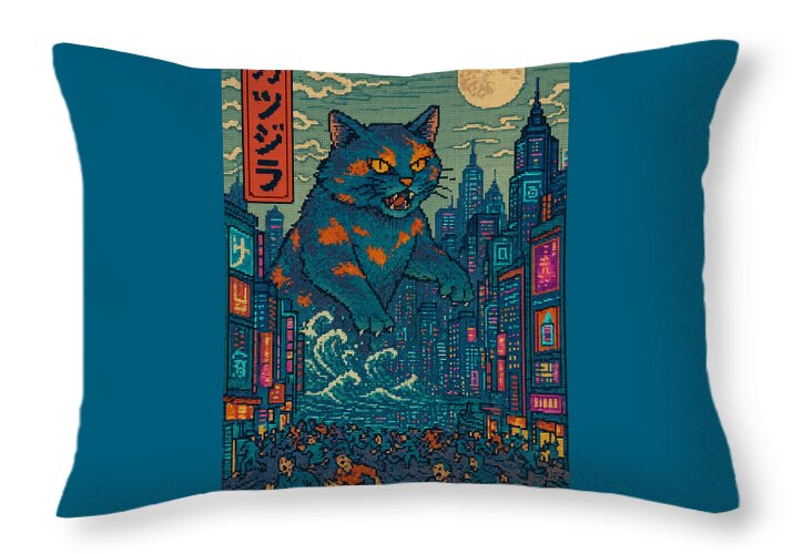 Catzilla a Purr-fectly Hilarious Monster - Throw Pillow