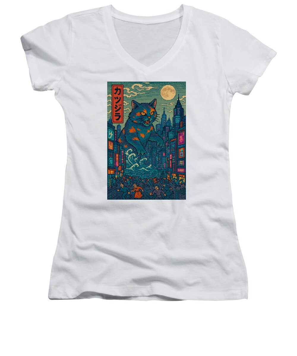 Catzilla a Purr-fectly Hilarious Monster - Women's V-Neck