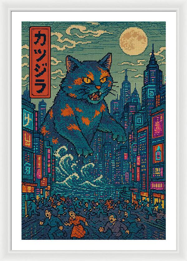 Catzilla a Purr-fectly Hilarious Monster - Framed Print