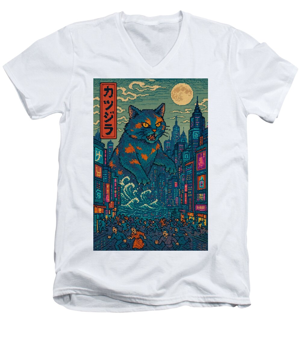 Catzilla a Purr-fectly Hilarious Monster - Men's V-Neck T-Shirt