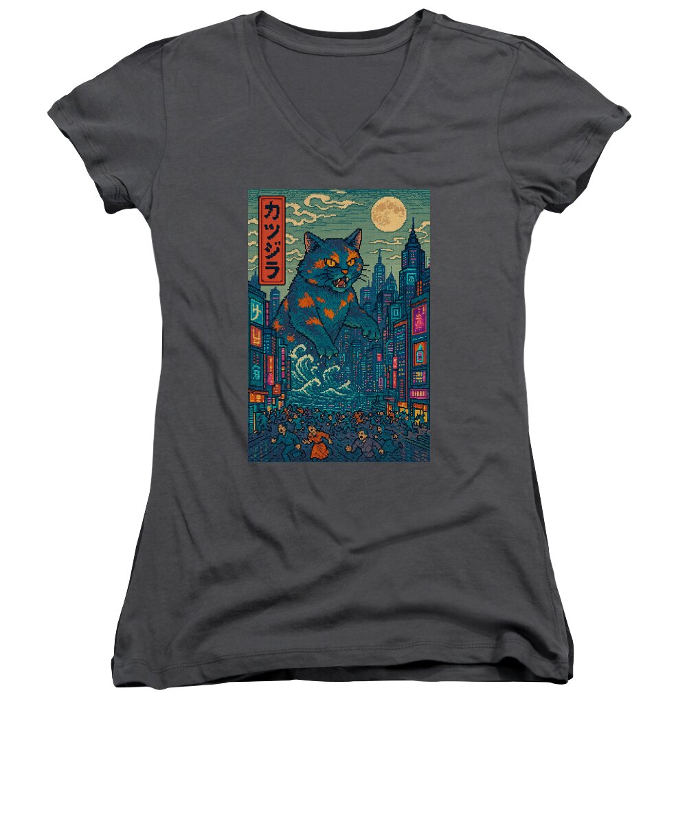 Catzilla a Purr-fectly Hilarious Monster - Women's V-Neck