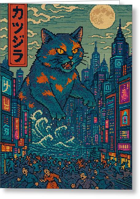 Catzilla a Purr-fectly Hilarious Monster - Greeting Card