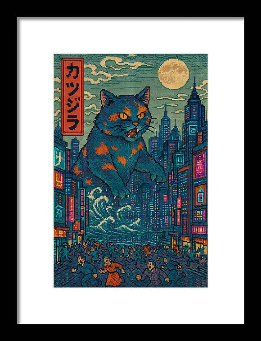 Catzilla a Purr-fectly Hilarious Monster - Framed Print