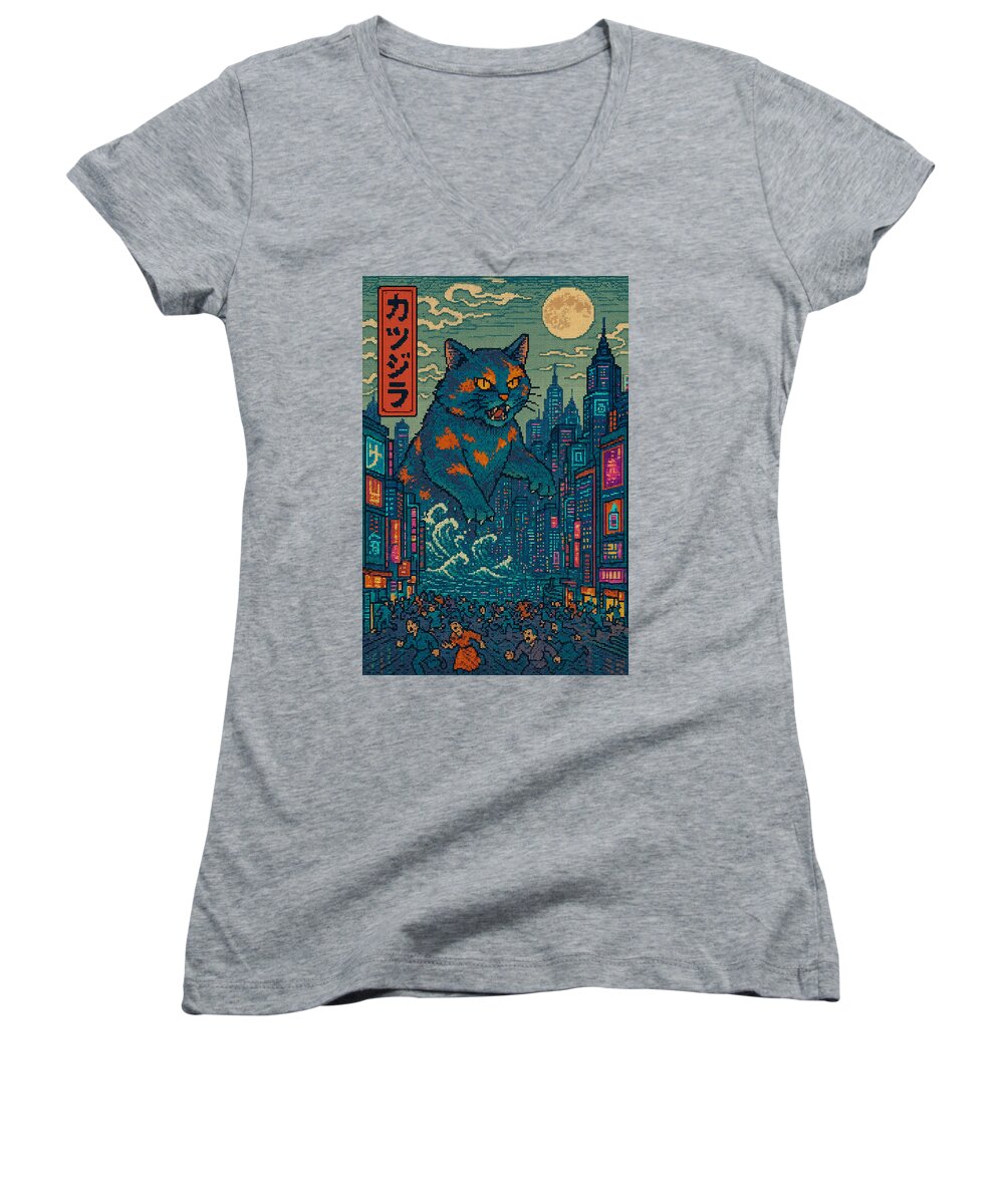 Catzilla a Purr-fectly Hilarious Monster - Women's V-Neck
