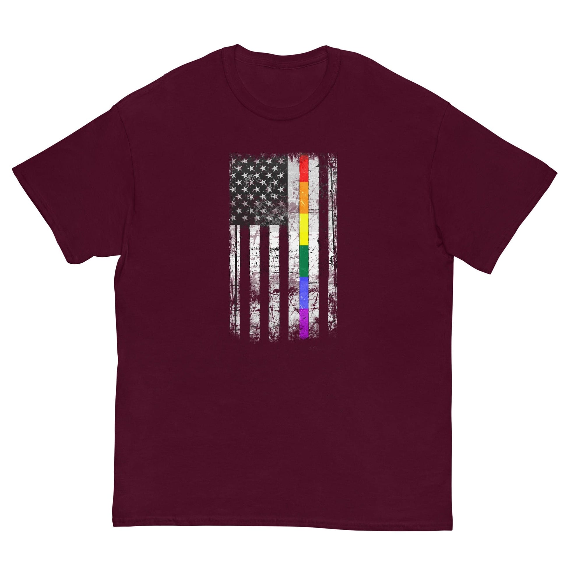 Distressed Rainbow American Flag T-shirt Maroon / S