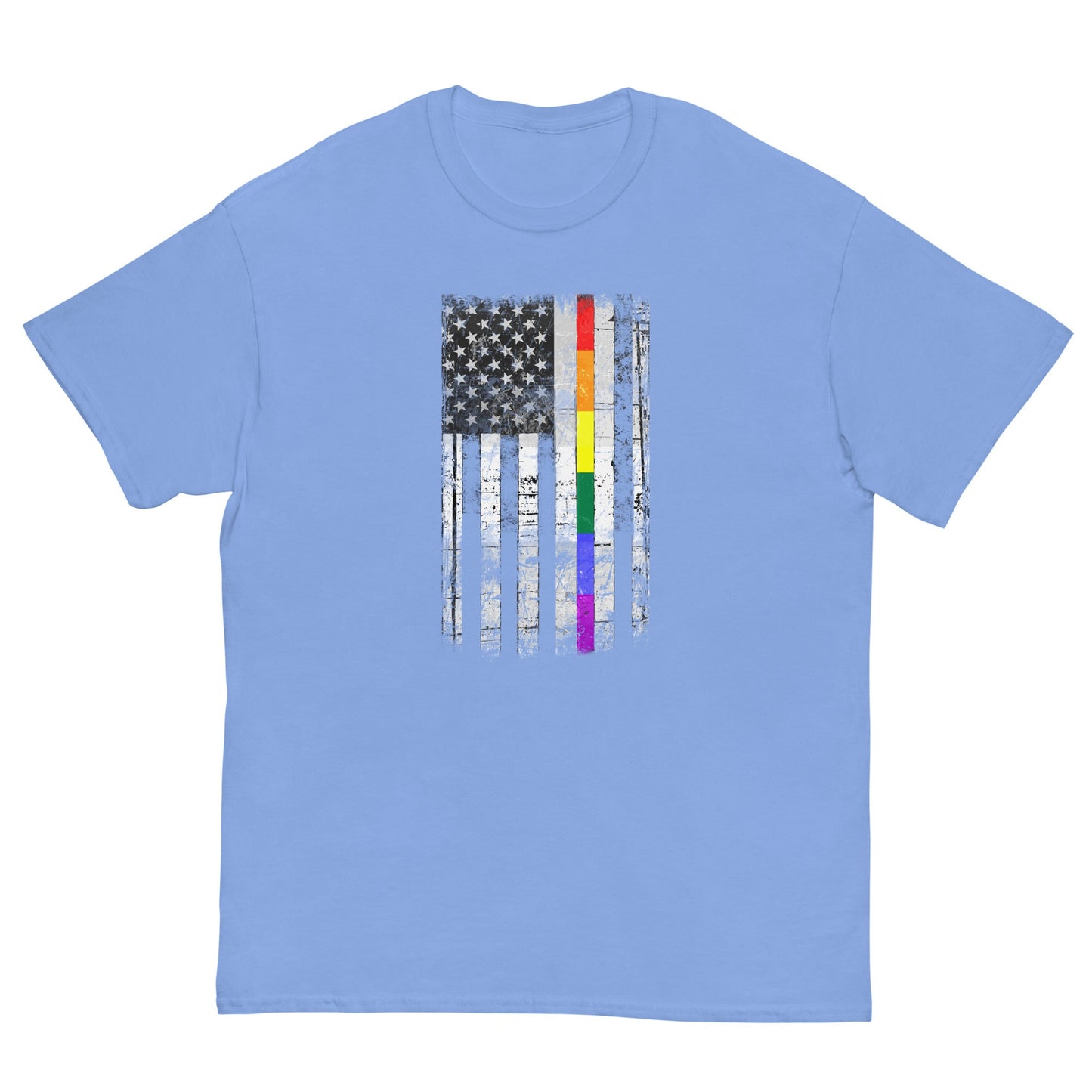 Distressed Rainbow American Flag T-shirt Carolina Blue / S