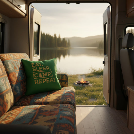 Eat Sleep Camp Repeat - Throw Pillow