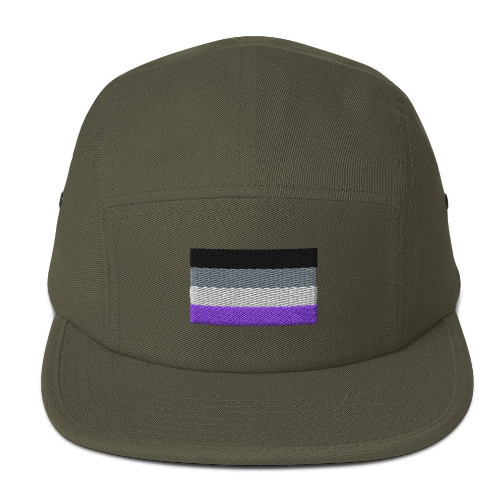 Embroidered Asexual Flag Five Panel Cap Olive