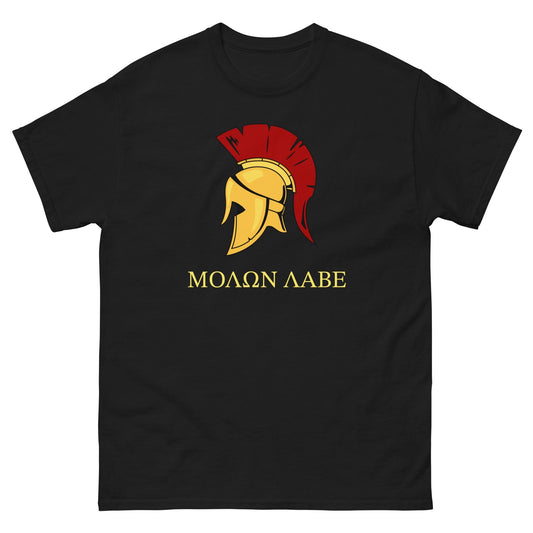 Gold Spartan Helmet T-shirt Black / S