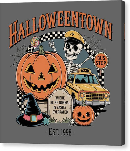 Halloween Town Taxi Stop - Canvas Print