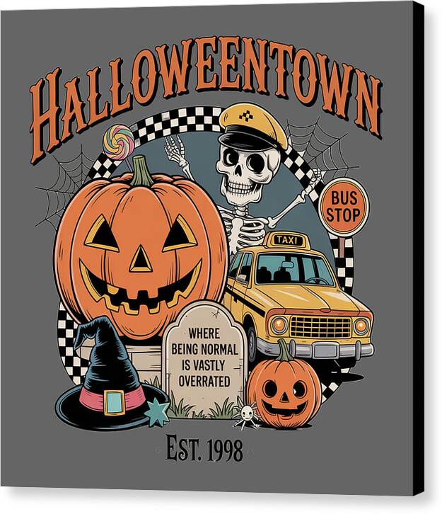Halloween Town Taxi Stop - Canvas Print
