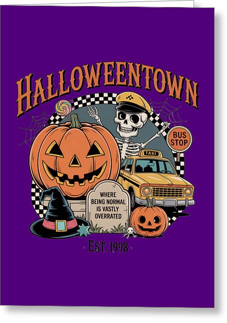 Halloween Town Taxi Stop - Greeting Card