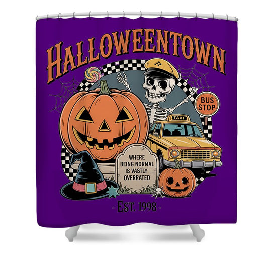 Halloween Town Taxi Stop - Shower Curtain