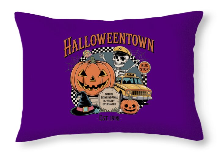 Halloween Town Taxi Stop - Throw Pillow