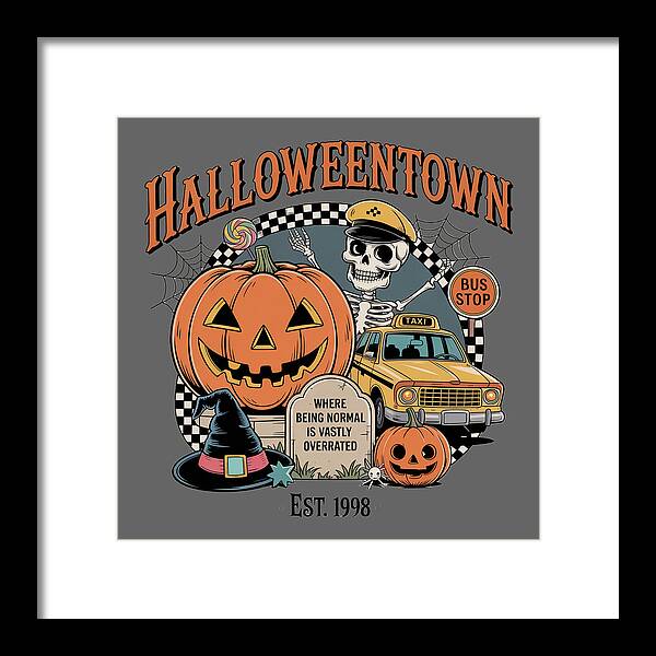Halloween Town Taxi Stop - Framed Print