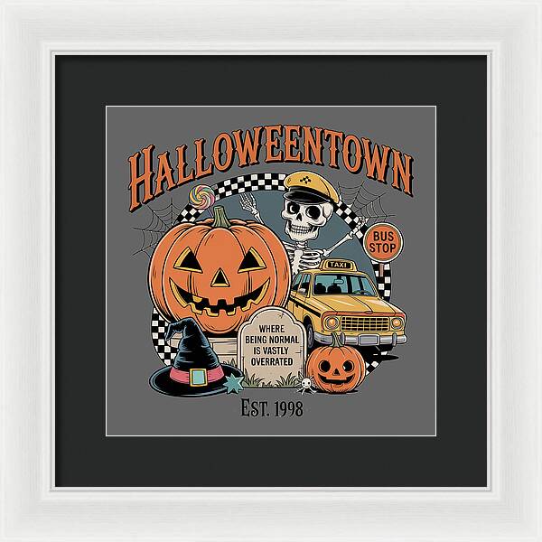 Halloween Town Taxi Stop - Framed Print