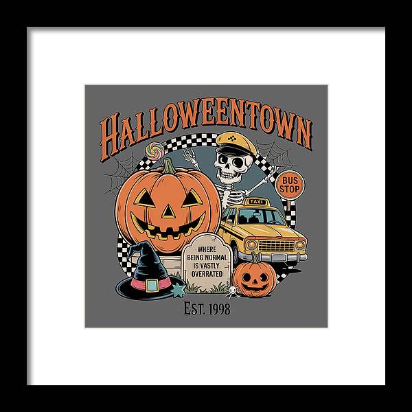 Halloween Town Taxi Stop - Framed Print