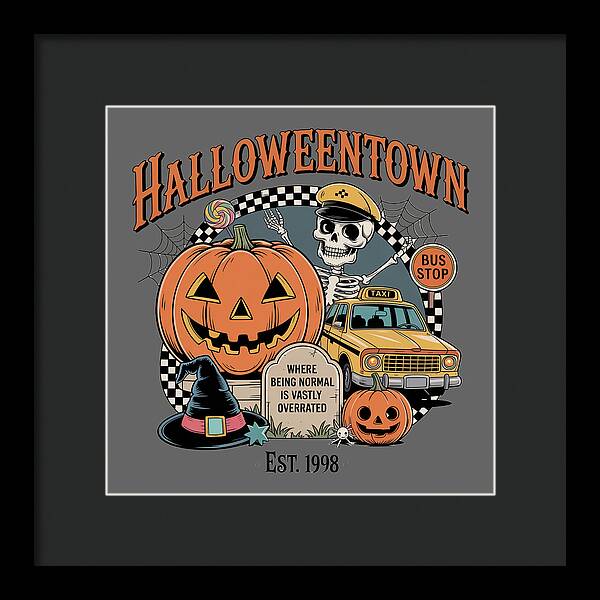 Halloween Town Taxi Stop - Framed Print