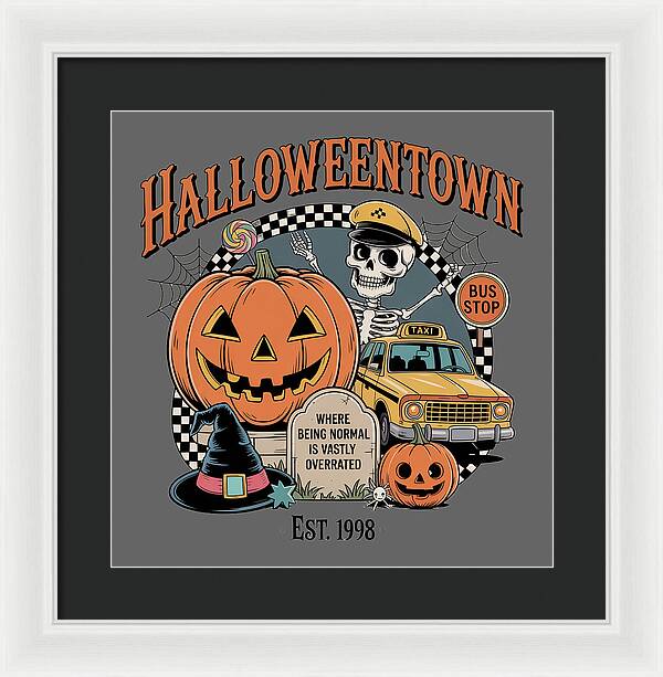 Halloween Town Taxi Stop - Framed Print