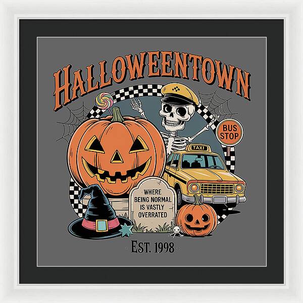 Halloween Town Taxi Stop - Framed Print