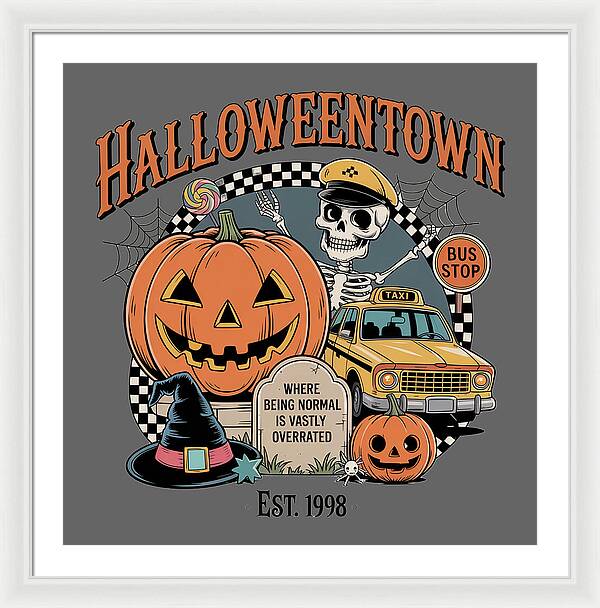 Halloween Town Taxi Stop - Framed Print