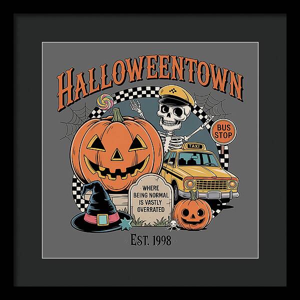 Halloween Town Taxi Stop - Framed Print