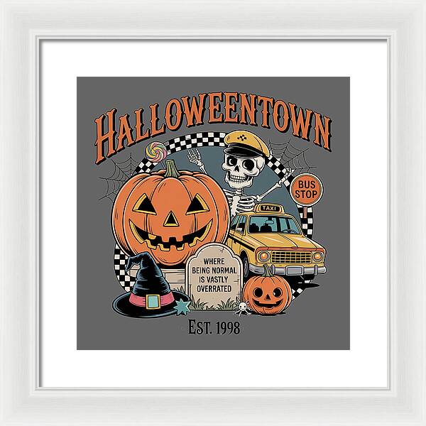 Halloween Town Taxi Stop - Framed Print