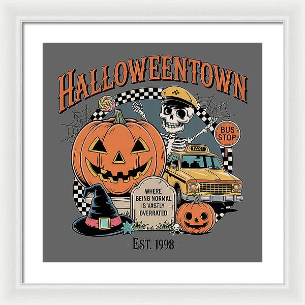 Halloween Town Taxi Stop - Framed Print