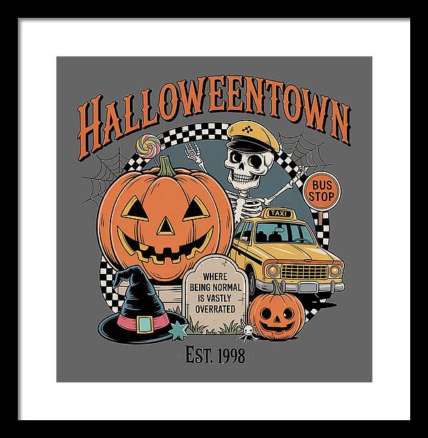 Halloween Town Taxi Stop - Framed Print