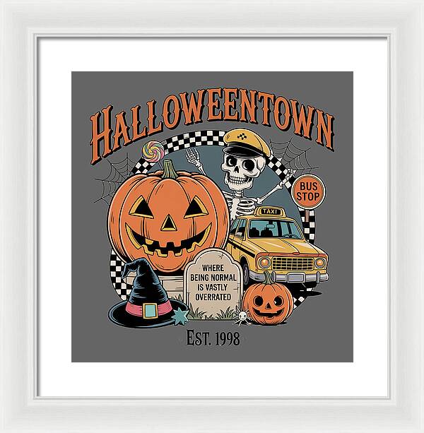 Halloween Town Taxi Stop - Framed Print