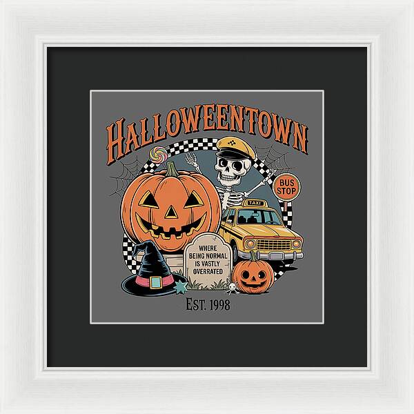 Halloween Town Taxi Stop - Framed Print