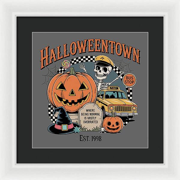 Halloween Town Taxi Stop - Framed Print