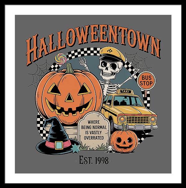 Halloween Town Taxi Stop - Framed Print