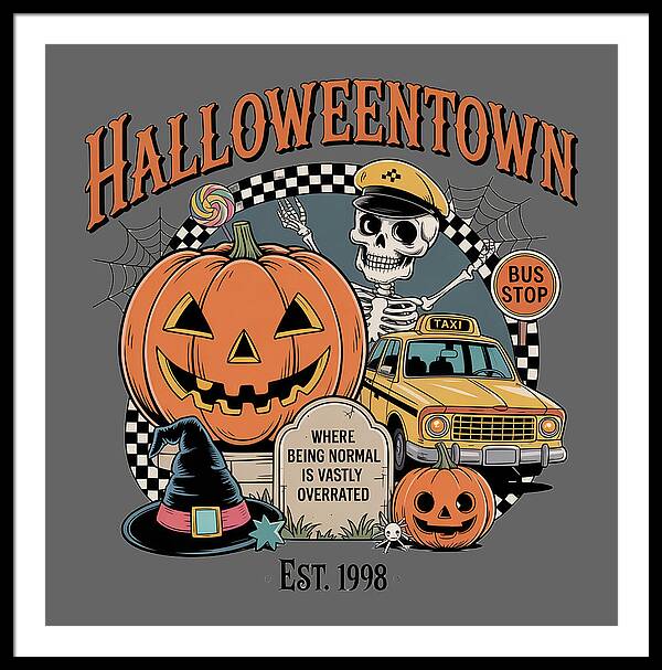 Halloween Town Taxi Stop - Framed Print
