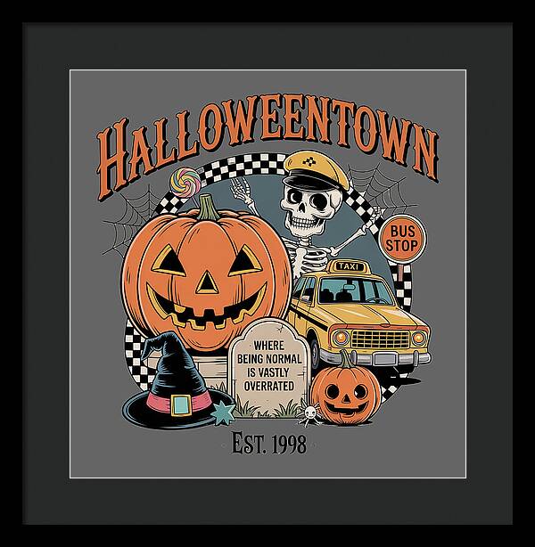 Halloween Town Taxi Stop - Framed Print