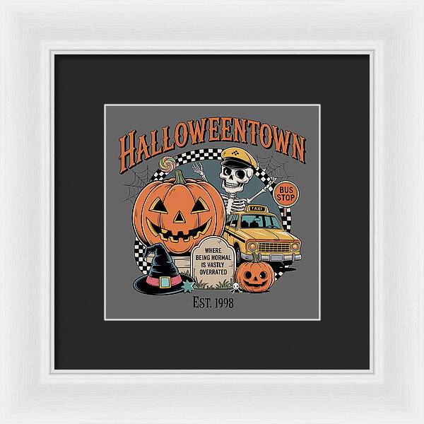 Halloween Town Taxi Stop - Framed Print