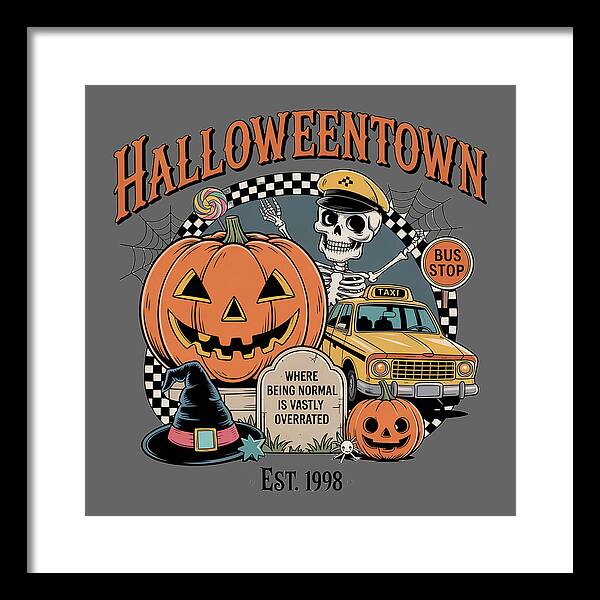 Halloween Town Taxi Stop - Framed Print