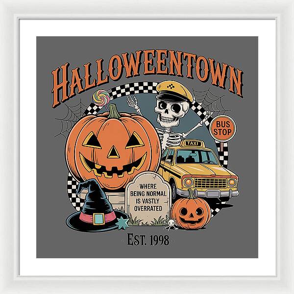 Halloween Town Taxi Stop - Framed Print