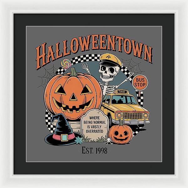 Halloween Town Taxi Stop - Framed Print