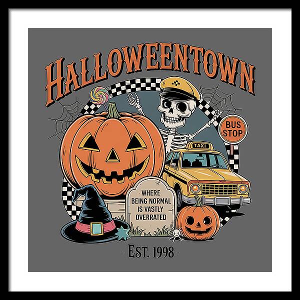 Halloween Town Taxi Stop - Framed Print