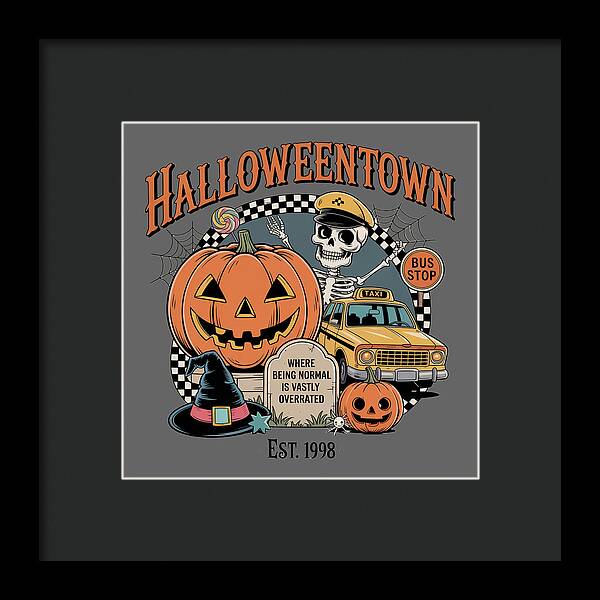 Halloween Town Taxi Stop - Framed Print