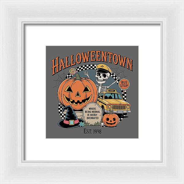 Halloween Town Taxi Stop - Framed Print