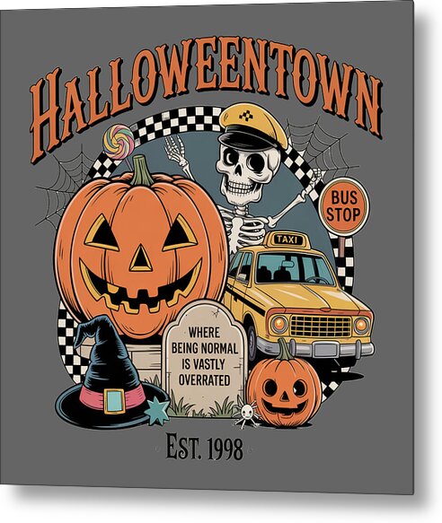 Halloween Town Taxi Stop - Metal Print