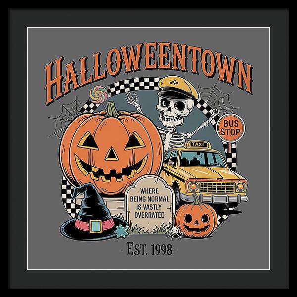Halloween Town Taxi Stop - Framed Print